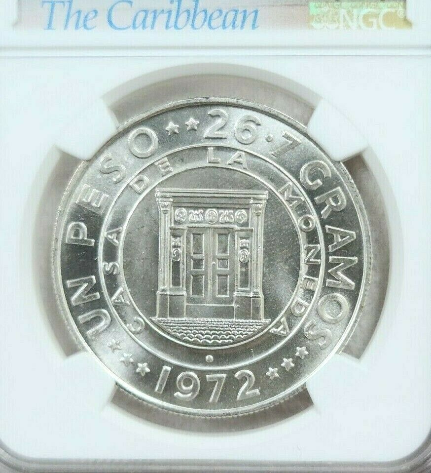 1972 DOMINICAN REPUBLIC SILVER 1 PESO CENTRAL BANK ANNIVERSARY NGC MS 65 GEM BU - Fresh Stock Dated February 2026