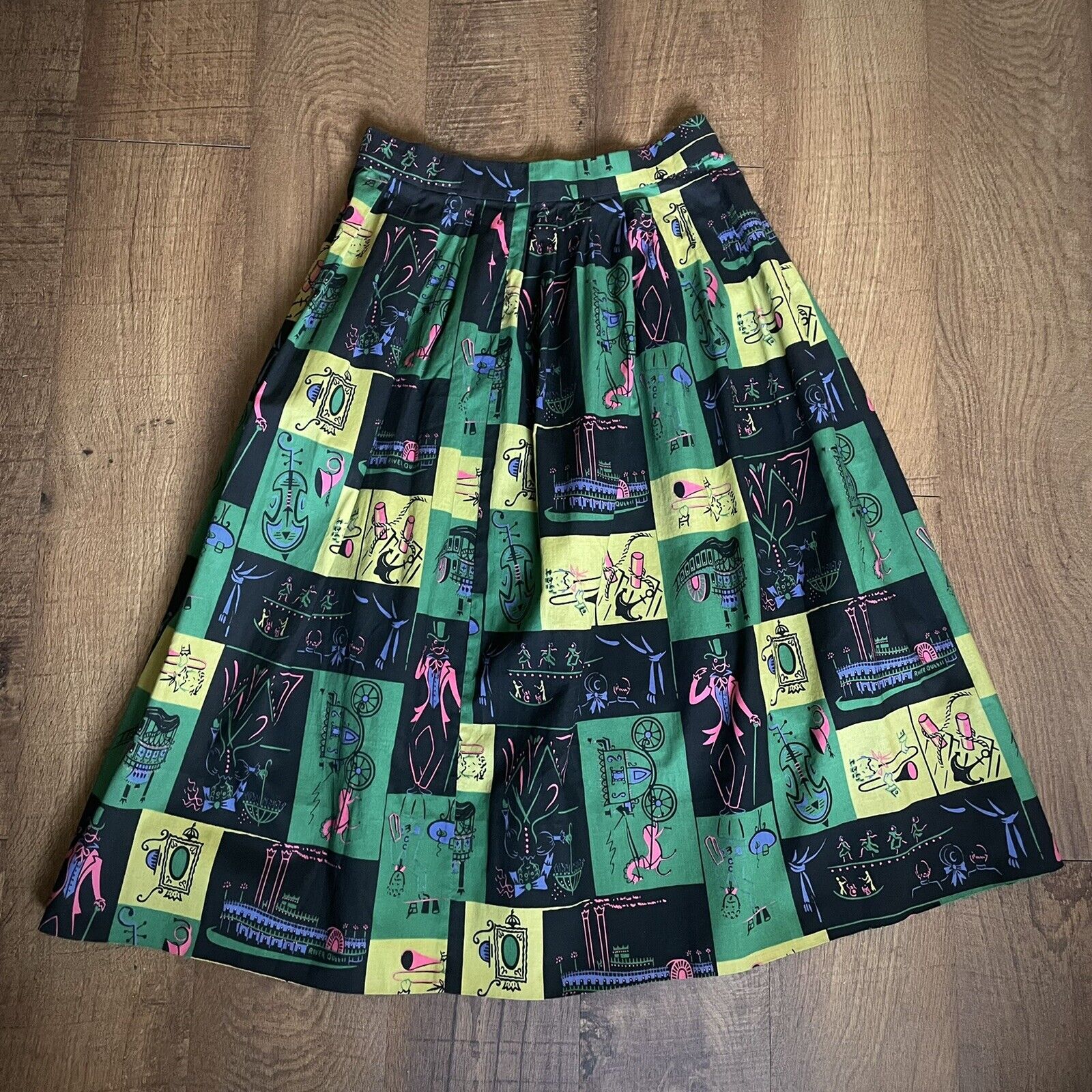 Vintage 1950’s Novelty Print Skirt AAA Artist New Orleans Jazz - Fresh Stock Dated March 2026
