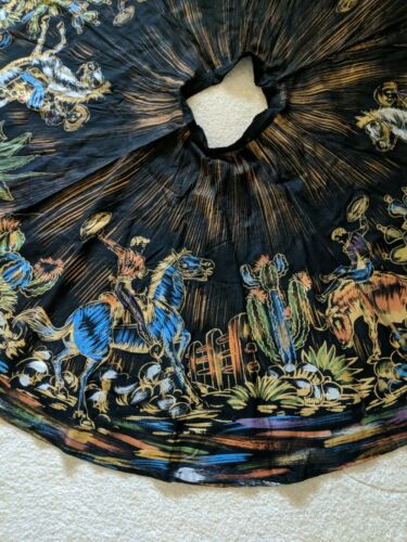 Vintage Midcentury 1940s 50s Mexican Hand Painted Full Circle Skirt Cowboy Rodeo - Fresh Stock Dated March 2026