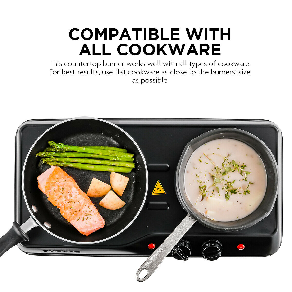 Ovente Electric Cast Iron Burner 7 Inch Double Hot Plate Compact Cooktop BGS102B - Fresh Stock Dated December 2025