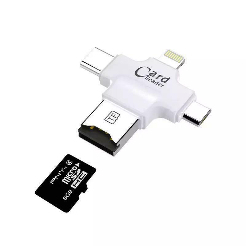 4 in 1 Card Reader Adapter Lightning Micro USB Type-C TF/SD for Iphone Android - Fresh Stock Dated February 2026