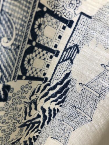 VTG VLV LUCY 50s IVORY NAVY BLUE TOILE PAGODAS ASIAN TREES COTTON FULL SKIRT GUC - Fresh Stock Dated December 2025