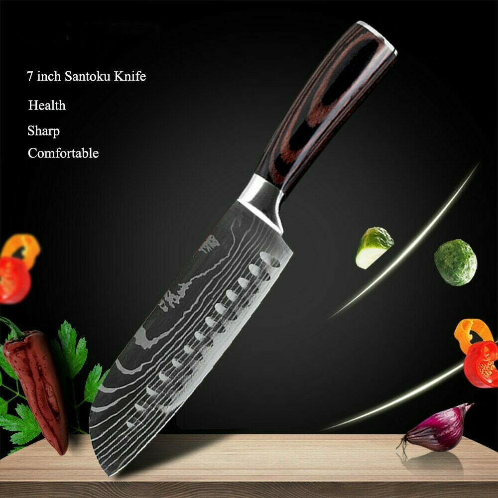 5 Piece Kitchen Knives Set Japanese Damascus Pattern Stainless Steel Chef Knife - Fresh Stock Dated December 2025