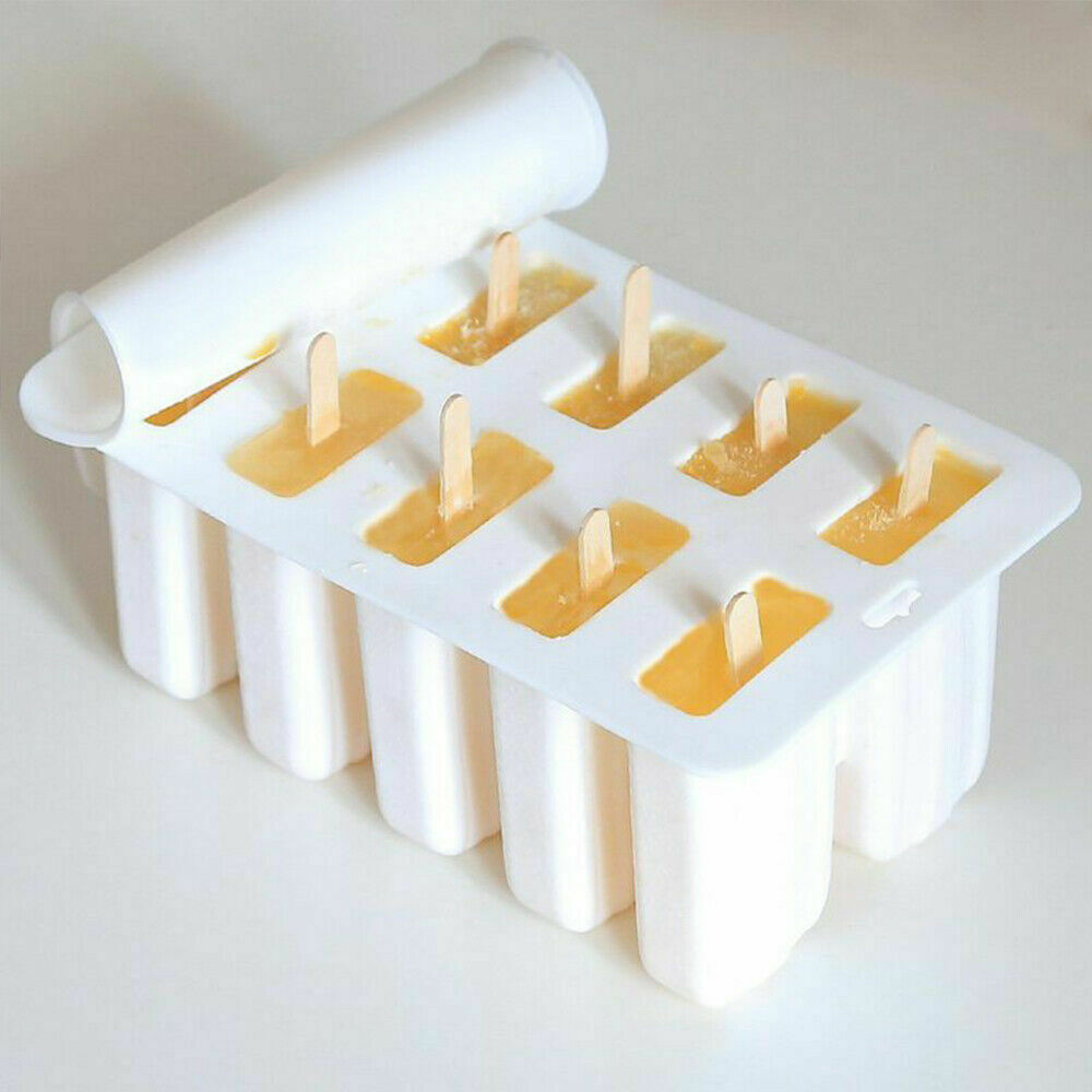 10-Cell Reusable Silicone Ice Pop Molds Easy Release Popsicle Maker w/50 Sticks - Fresh Stock Dated December 2025