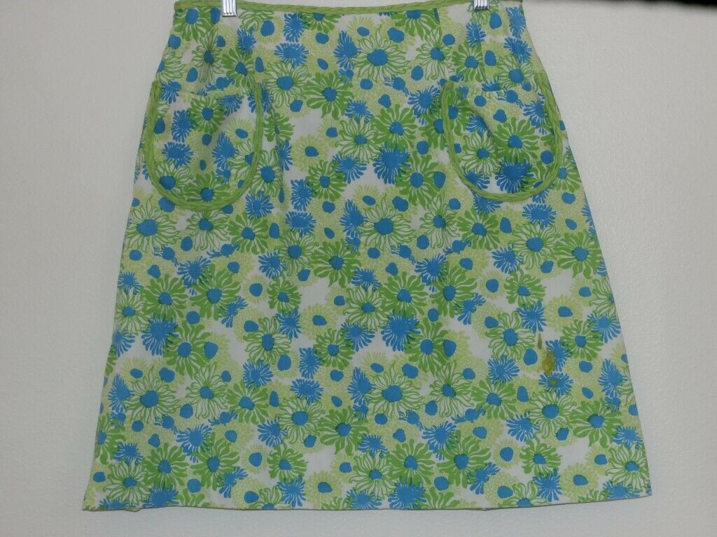 Lilly Pulitzer Vintage Skirt SZ 8 The Lilly Blue Green Floral Suns Pockets 1960s - Fresh Stock Dated February 2026