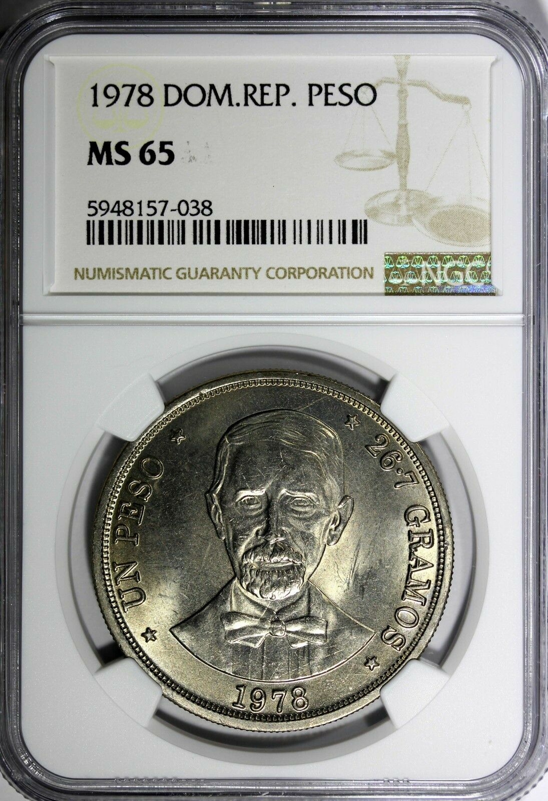Dominican Republic 1978 1 Peso NGC MS65 Mintage-35,000 Toning KM# 53 (038) - Fresh Stock Dated February 2026