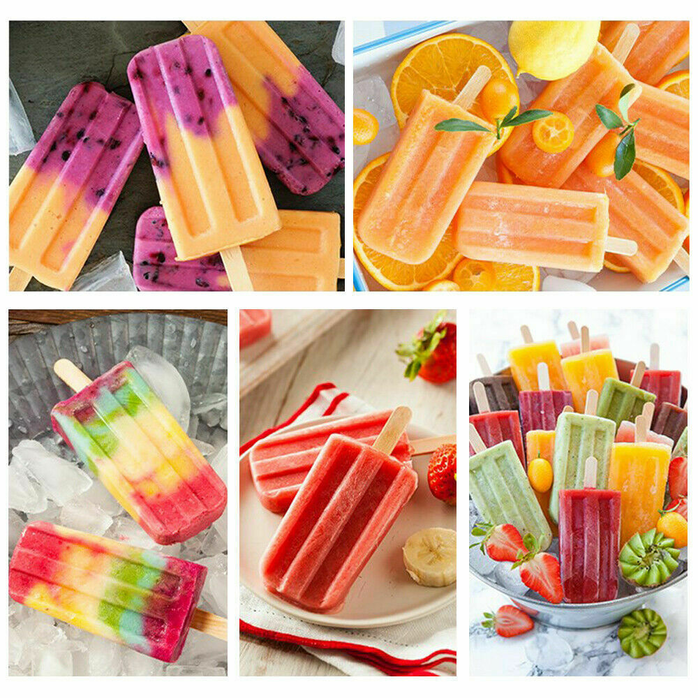 10-Cell Reusable Silicone Ice Pop Molds Easy Release Popsicle Maker w/50 Sticks - Fresh Stock Dated December 2025
