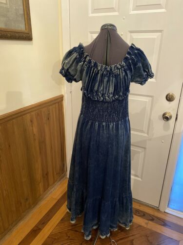 RETRO VTG Carreli AcidWashed Denim GYPSY PEASANT Style HI LO RUFFLE JEAN DRESS M - Fresh Stock Dated December 2025