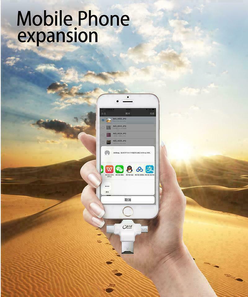 4 in 1 Card Reader Adapter Lightning Micro USB Type-C TF/SD for Iphone Android - Fresh Stock Dated February 2026