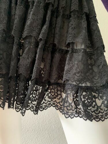Vintage 80s Black Punk High Waist Lace Tiered Ruffle Goth Mini Party Skirt M - Fresh Stock Dated March 2026