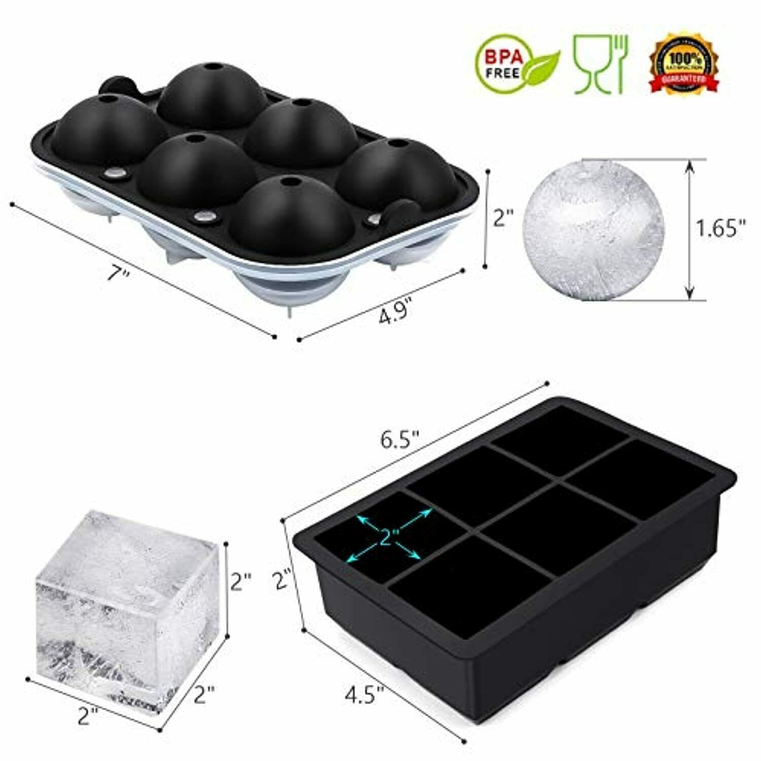 Round Ice Ball Maker Silicone 3D Large Sphere Molds Cube Whiskey Cocktails Party - Fresh Stock Dated February 2026