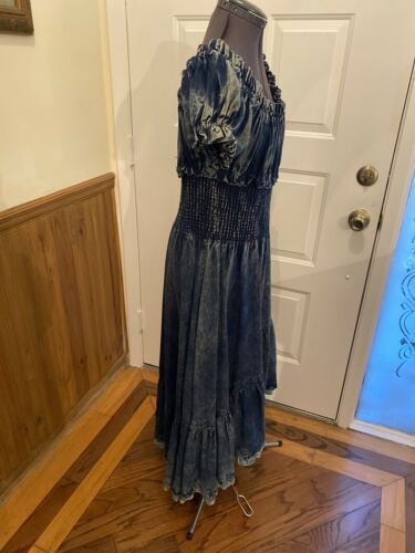 RETRO VTG Carreli AcidWashed Denim GYPSY PEASANT Style HI LO RUFFLE JEAN DRESS M - Fresh Stock Dated December 2025