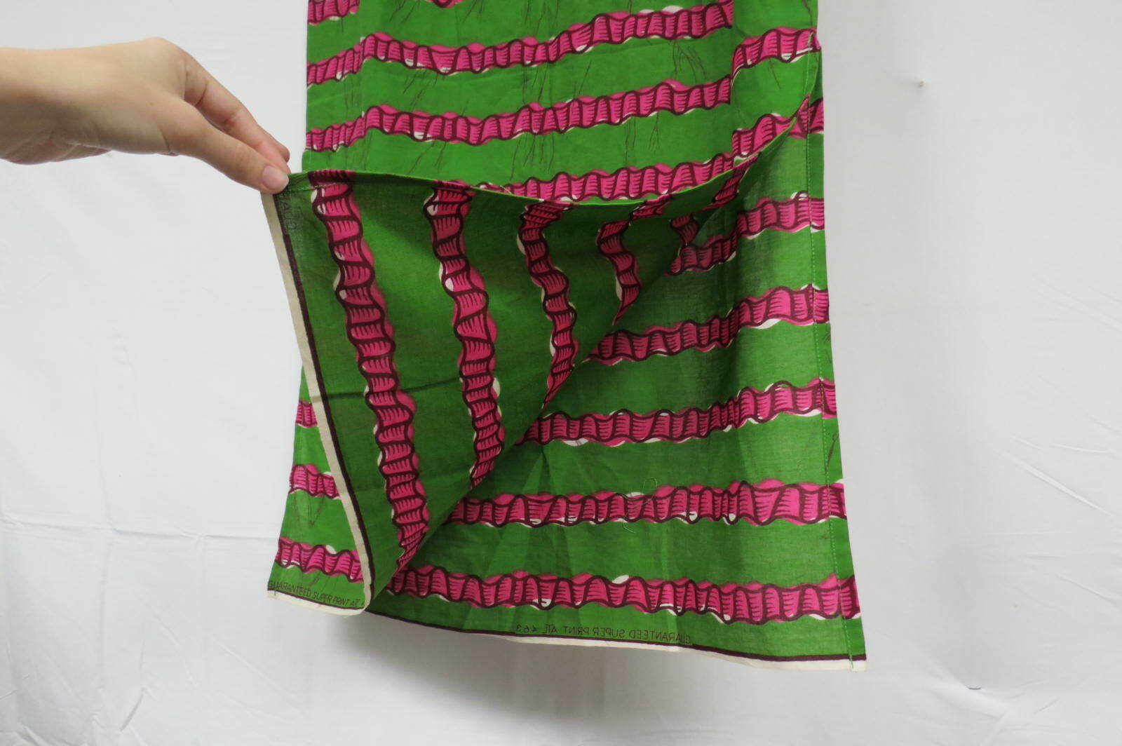 Vintage 70s Cotton Pencil Skirt African Wax Print Batik Pink Green Ribbon Fitted - Fresh Stock Dated March 2026