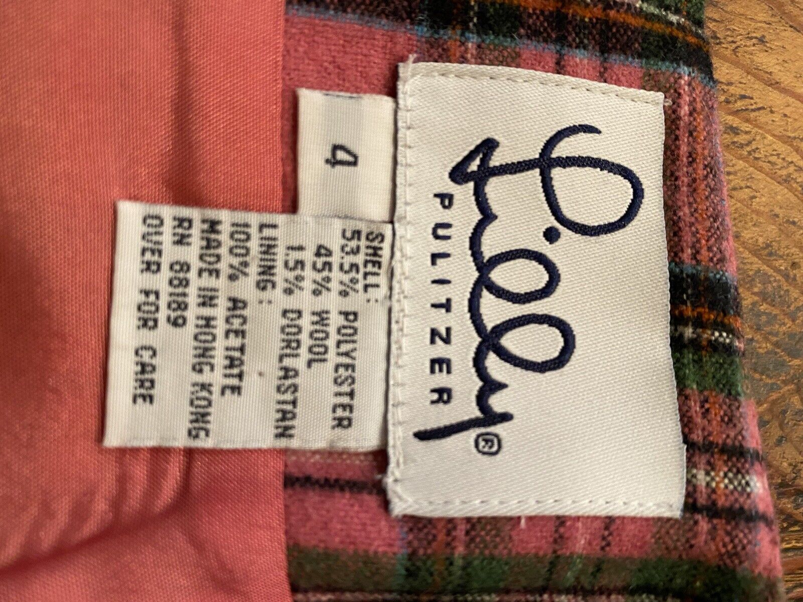 Vintage Rare  1970/80's Lilly Pulitzer Wool Blend Lined Skirt Pink Plaid Slit - Fresh Stock Dated March 2026