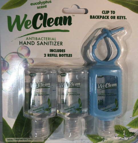 Hand Sanitizer WeClean Eucalyptus Scent 3ea 2.03 oz Travel blts W Holder-SHIP24H - Fresh Stock Dated February 2026