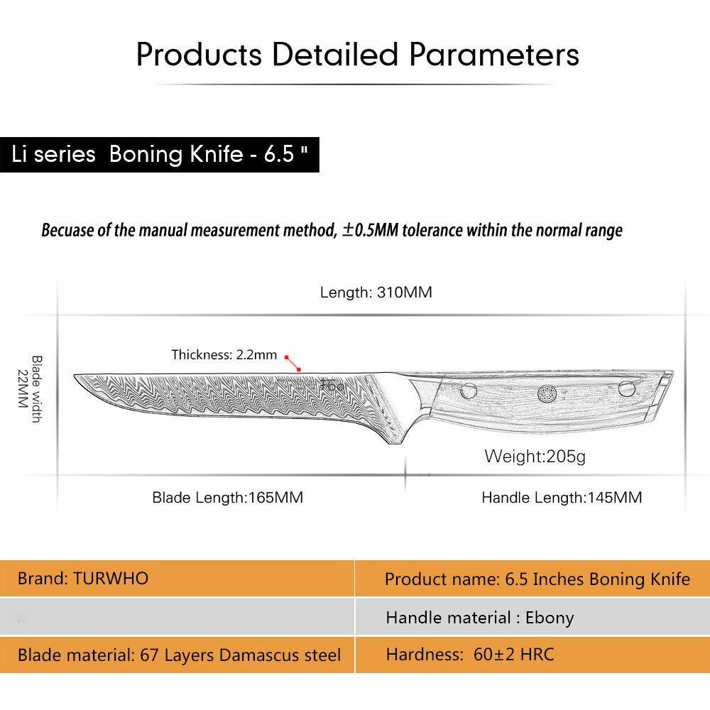 TURWHO 6.5inch Boning Knife Japanese VG10 Damascus Steel Kitchen Cooking Knives - Fresh Stock Dated February 2026