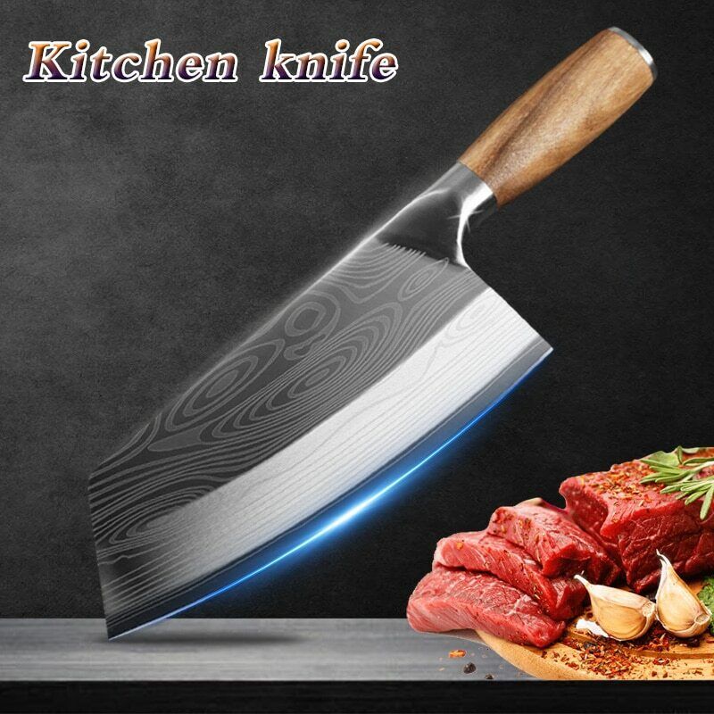 Kitchen Knife Stainless Steel Damascus Asian Chef Butcher Cleaver Chopping Meat - Fresh Stock Dated February 2026