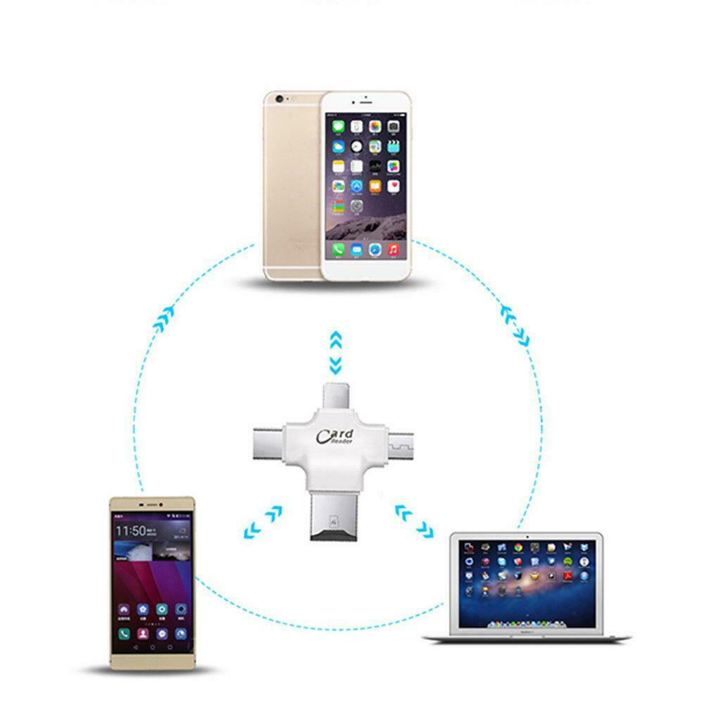 4 in 1 Card Reader Adapter Lightning Micro USB Type-C TF/SD for Iphone Android - Fresh Stock Dated February 2026