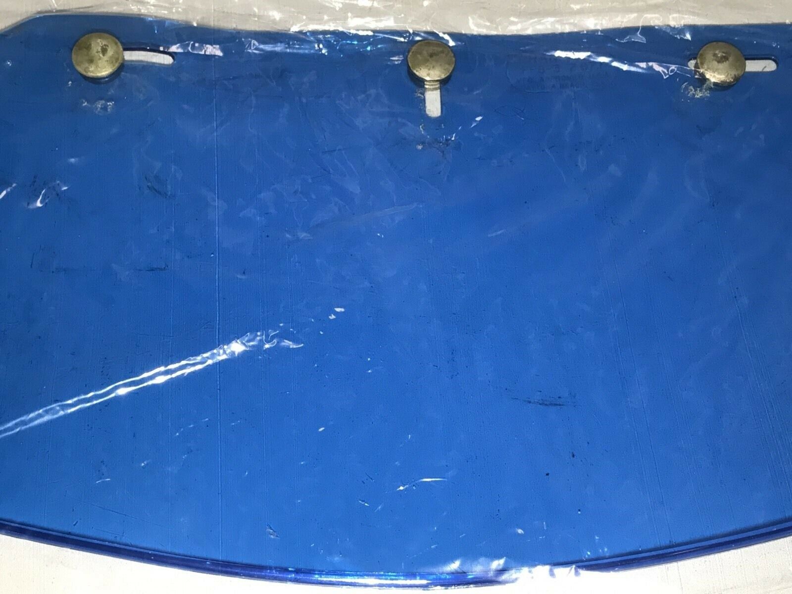 NOS VINTAGE GRAND-PRIX 5 SNAP MOTORCYCLE HELMET SHIELD BLUE w/ VINYL BEADED EDGE - Fresh Stock Dated December 2025