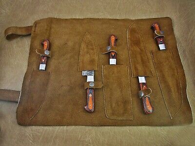 5 piece Kitchen knife set, Hand forged hammered Damascus steel Orange Black - Fresh Stock Dated December 2025