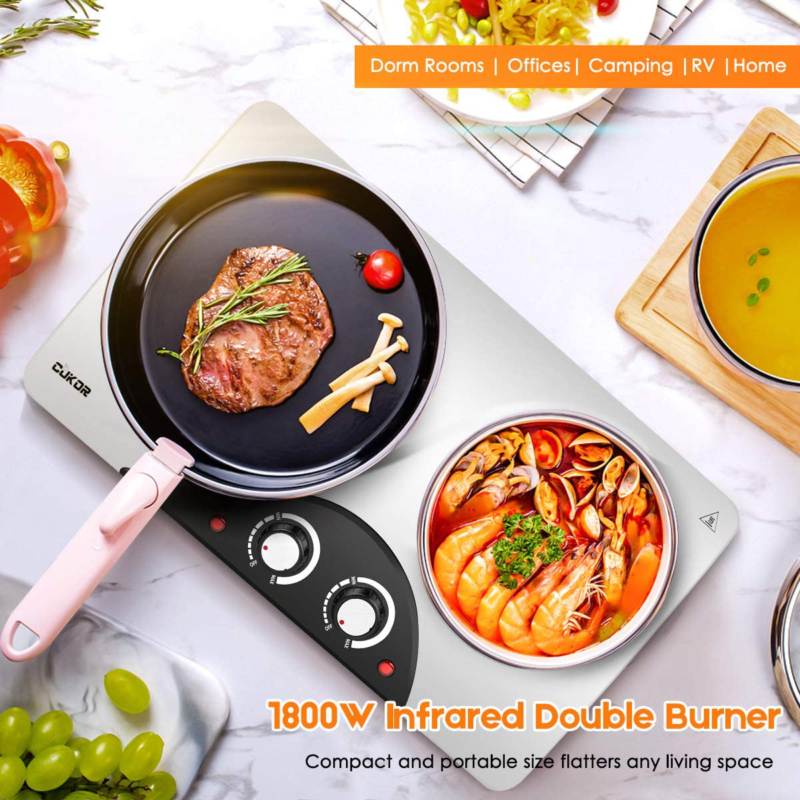 Cukor Electric Hot Plate, 1800W Portable Electric Stove,Infrared Double Burner,H - Fresh Stock Dated December 2025