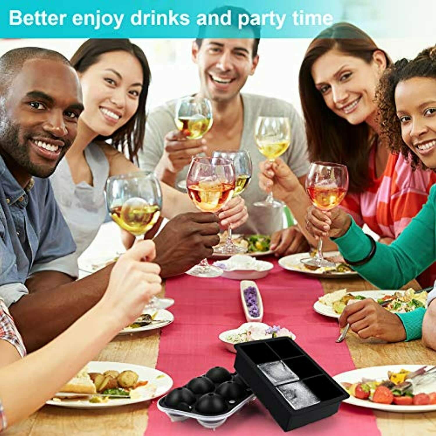 Round Ice Ball Maker Silicone 3D Large Sphere Molds Cube Whiskey Cocktails Party - Fresh Stock Dated February 2026