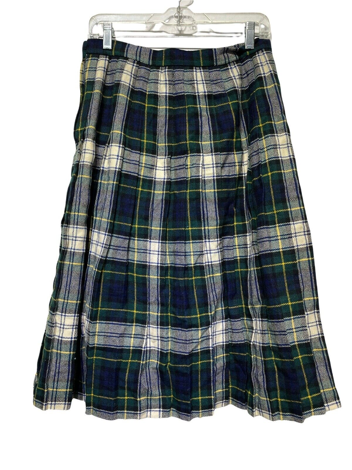 Vintage Glen Barden 100% Wool Green Blue Plaid Tartan Kilt Skirt Scottish US 14 - Fresh Stock Dated March 2026