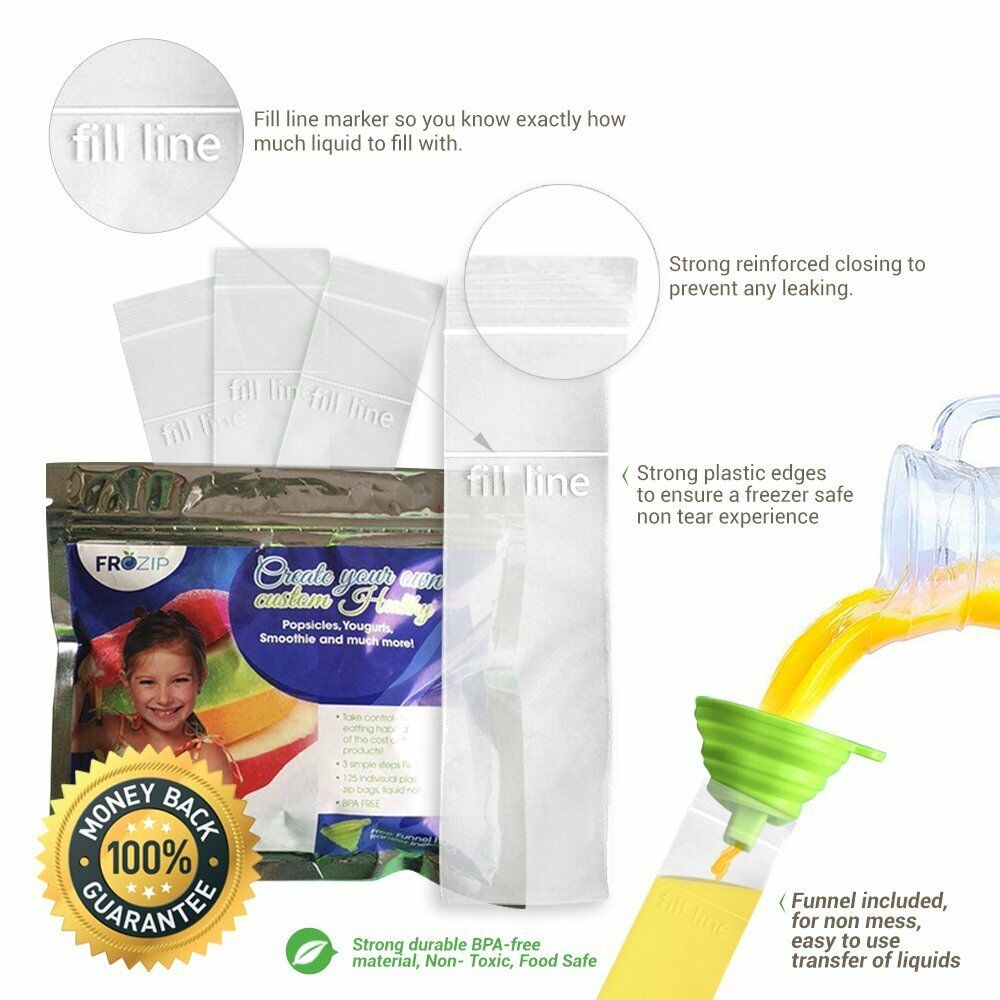 Disposable Ice Cream Candy Popsicle Freezer BPA Free Mold Tube Bags With Funnel - Fresh Stock Dated February 2026