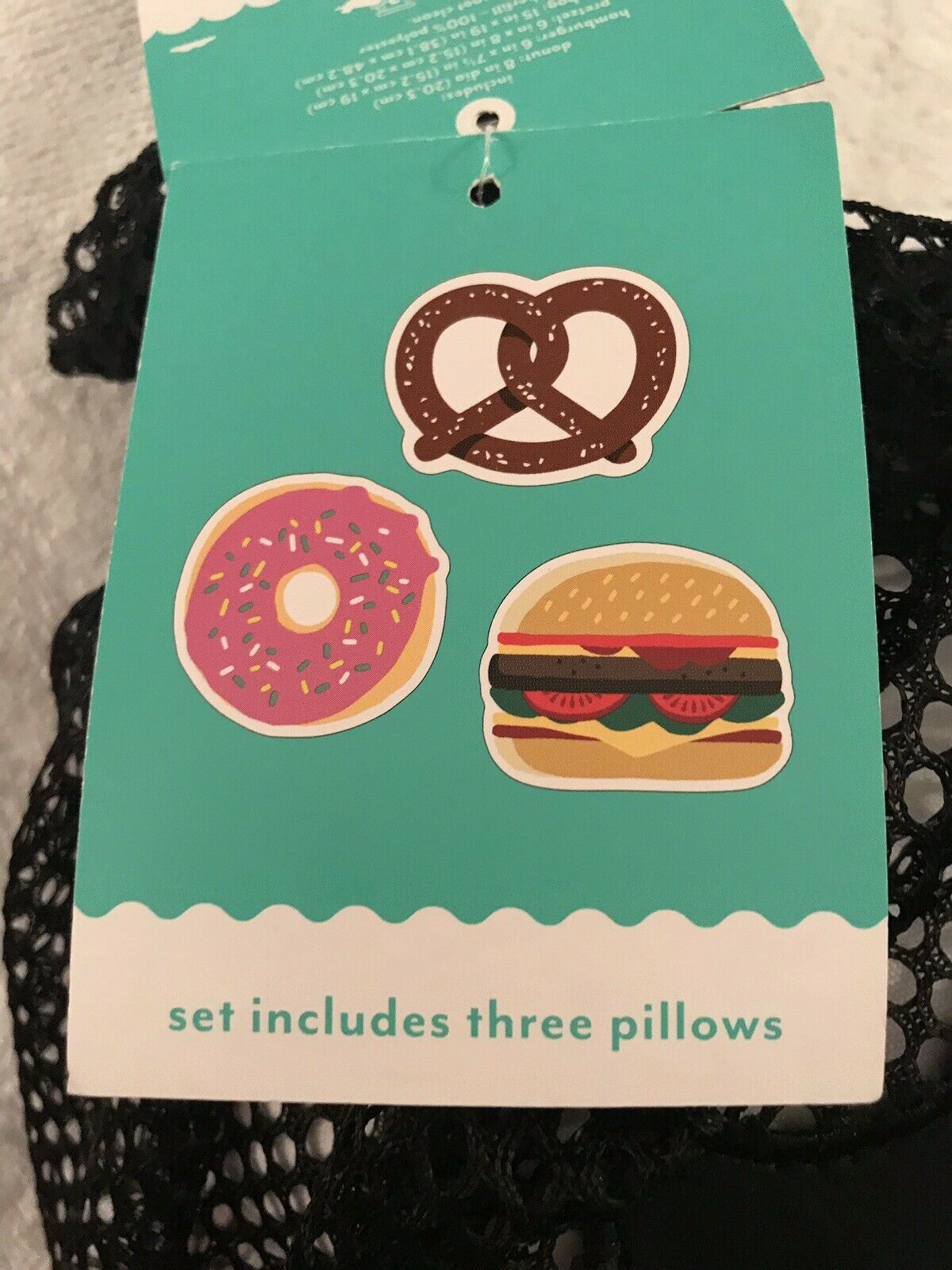 Pillowfort Food Fight Pillow Set - 3 Pillows & Bag- Hamburger Donut Pretzel -New - Fresh Stock Dated December 2025