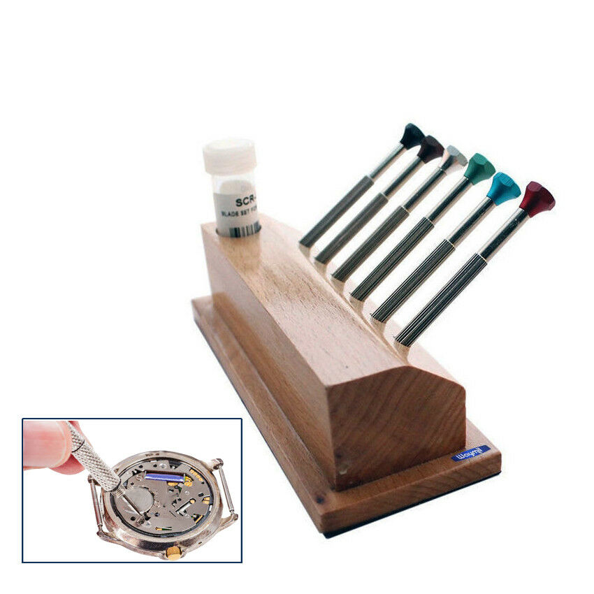 Screwdriver Set W/ Reversible Blade In Wooden Stand 6 Pc Set watchmaker tool - Fresh Stock Dated February 2026