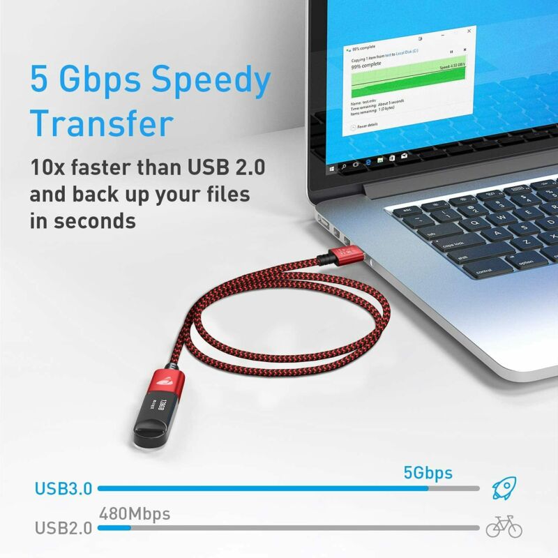 USB 3.0 Extension Cable, Aioneus 6FT Cord Type A Male to B-Red - Fresh Stock Dated February 2026