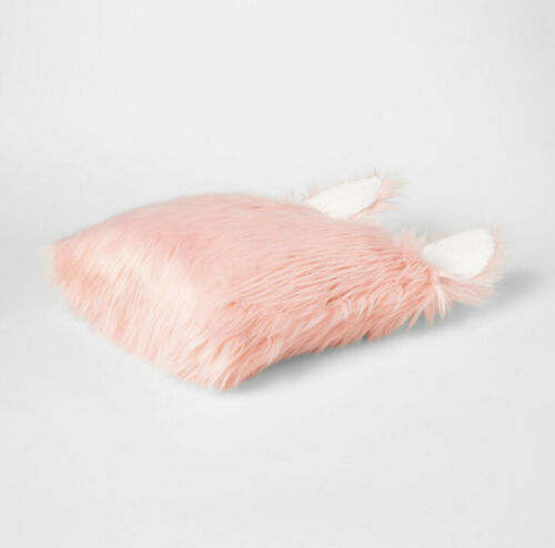 NWT Bunny Rabbit Faux Fur Throw Pillow Pink Pillowfort Kids Spring Easter Decor - Fresh Stock Dated December 2025