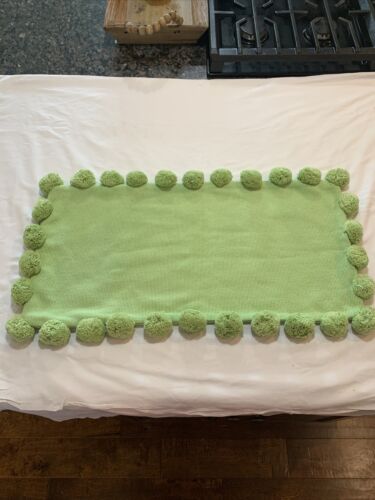 PB TEEN Pom Pom Pillow cover lumbar 12 x 24. Green organic cotton - Fresh Stock Dated December 2025