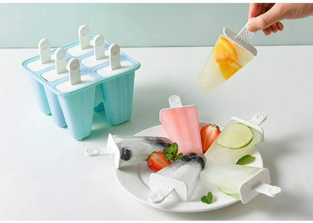 Silicone Frozen Ice Popsicle Maker 6 Cavities BPA Free With 50 Popsicle Stick - Fresh Stock Dated February 2026