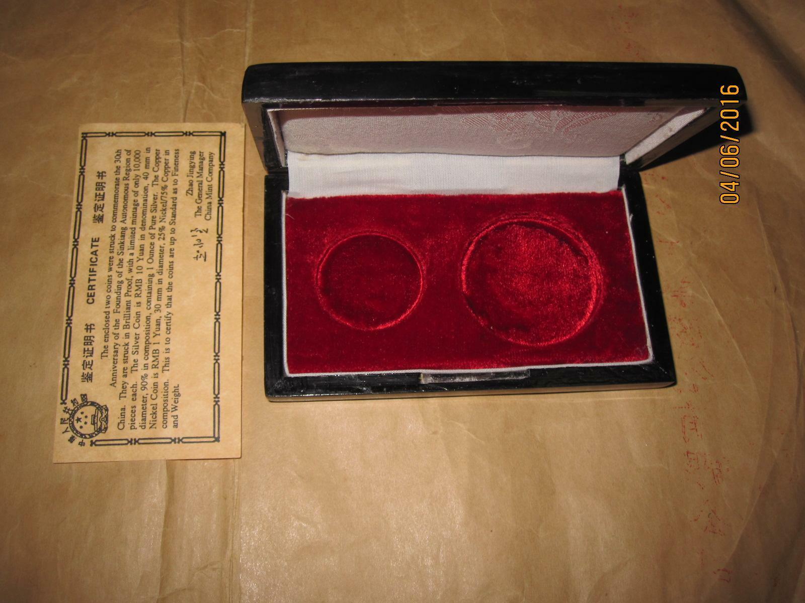 1985 China 1oz xinjiang automony 30th anni. coin set with COA & BOX(no coin) - Fresh Stock Dated February 2026