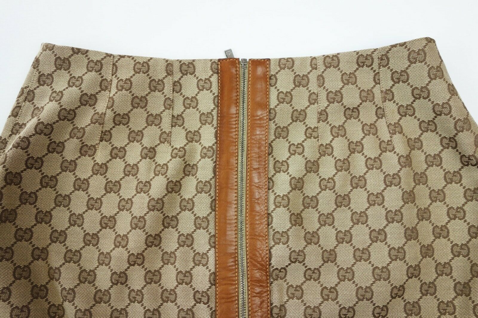 Tom Ford for Gucci Vintage Iconic Rare GG Monogram Canvas Skirt Logo Leather Tan - Fresh Stock Dated December 2025