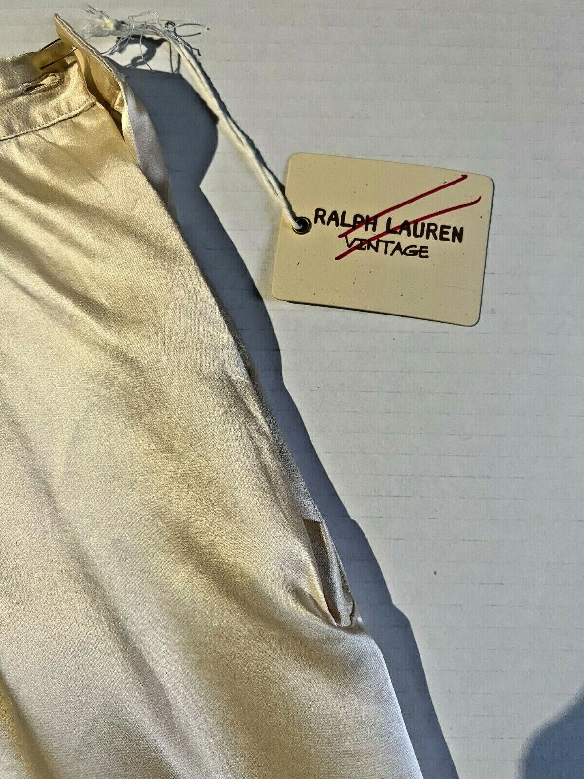 RALPH LAUREN VINTAGE 1940s Womens Creme Silk Satin Skirt w Hand Embroidery - Fresh Stock Dated March 2026