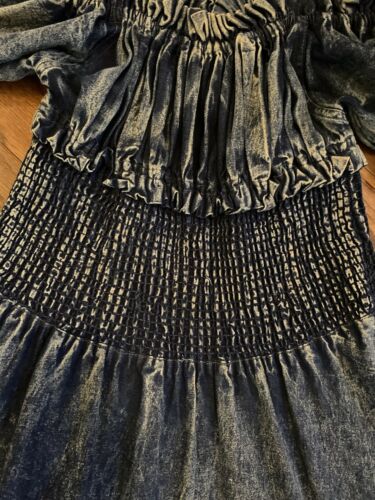 RETRO VTG Carreli AcidWashed Denim GYPSY PEASANT Style HI LO RUFFLE JEAN DRESS M - Fresh Stock Dated December 2025