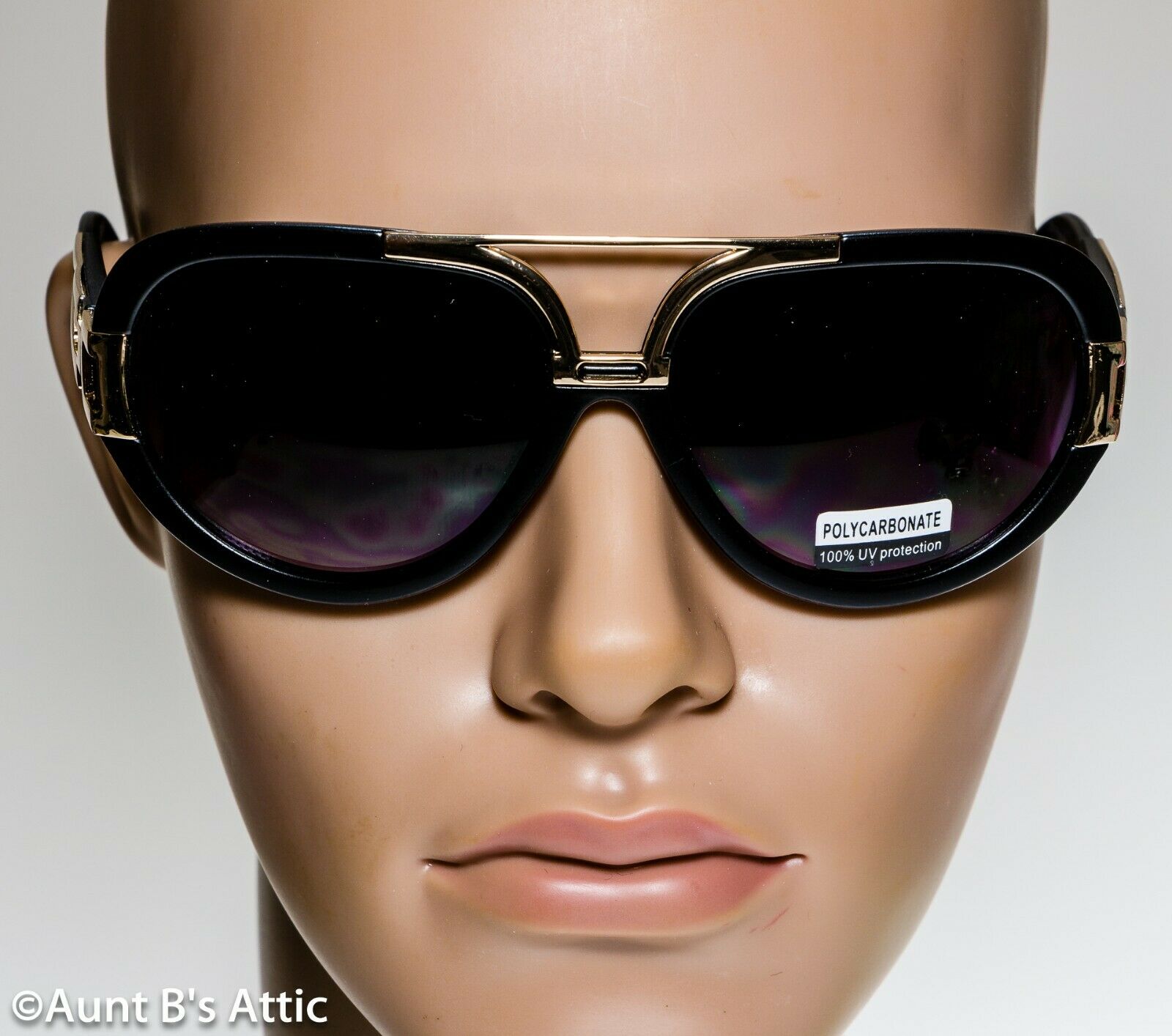 Sunglasses Men's 70's Style 100% UV Plastic Frame W/ Gold Metal Accent Glasses - Fresh Stock Dated February 2026