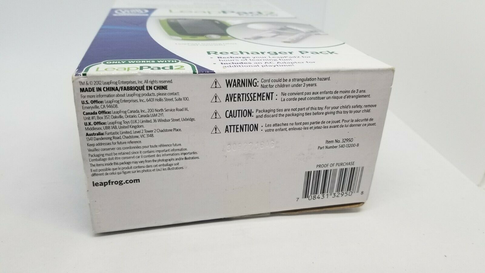 Leap Frog Leap Pad 2 Explorer Recharger Pack Item No. 32950 - New box damage - Fresh Stock Dated February 2026