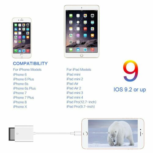 Lightning to sd Card Camera Reader Adapter for Apple iPhone 5s 6 7 8 Plus XS Max - Fresh Stock Dated December 2025
