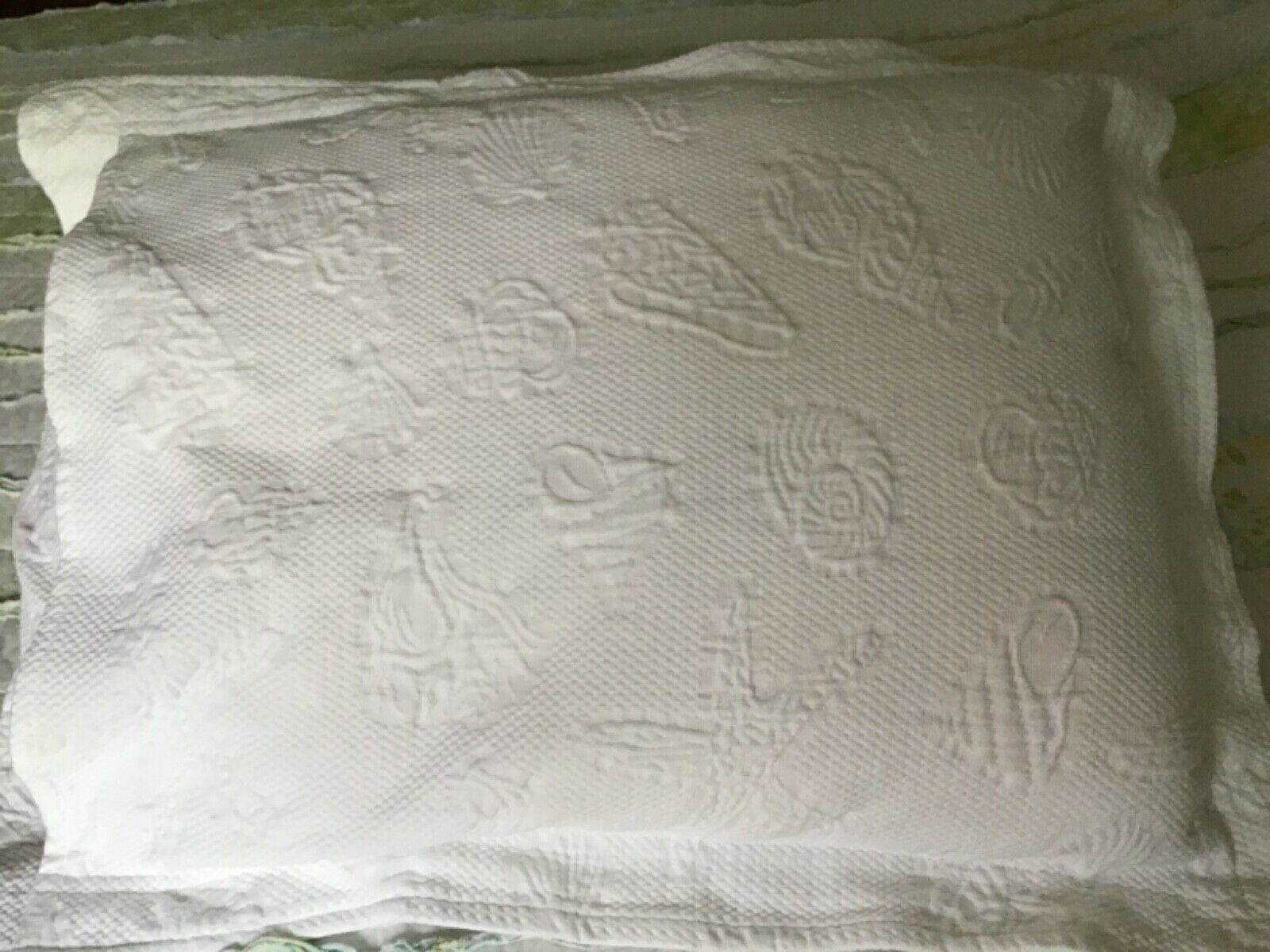 L L BEAN WHITE COTTON MATELASSE PILLOW SHAM, SHELL DESIGN - Fresh Stock Dated January 2026