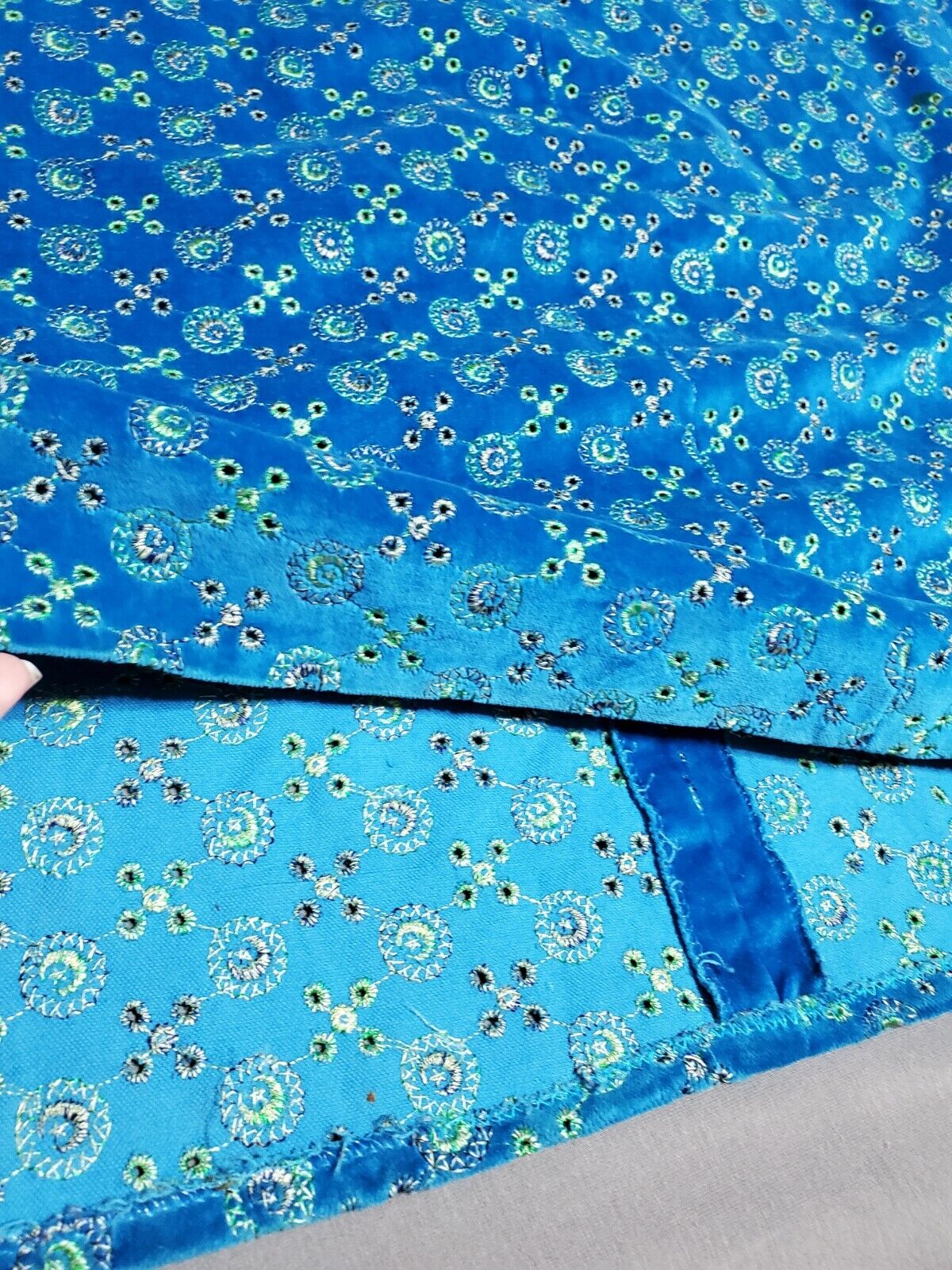 Vintage 60s Blue Velvet High Waist Maxi Eyelet Skirt Hippy Mod Festival 25 Inch - Fresh Stock Dated March 2026