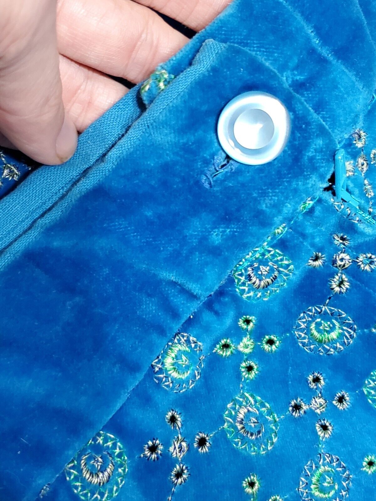 Vintage 60s Blue Velvet High Waist Maxi Eyelet Skirt Hippy Mod Festival 25 Inch - Fresh Stock Dated March 2026