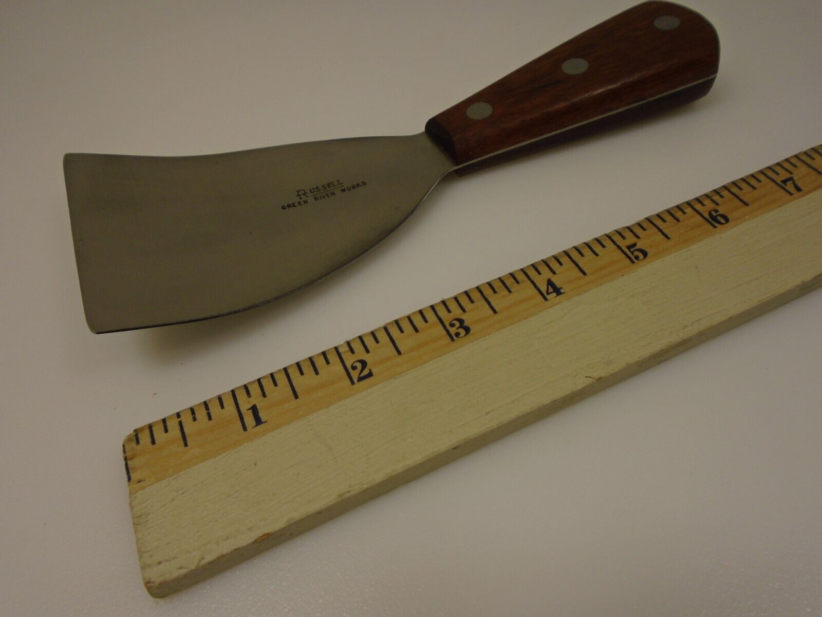 Russell USA 3 inch High Carbon Scraper Curved Arced Stiff Blade Wood Handle New - Fresh Stock Dated February 2026