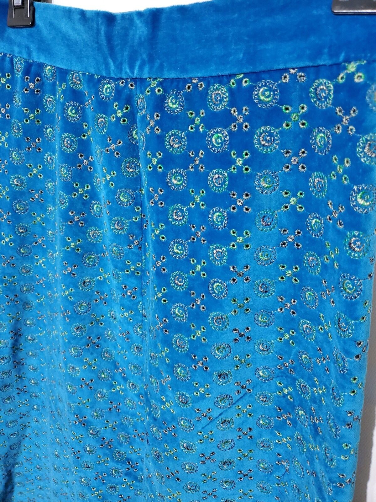 Vintage 60s Blue Velvet High Waist Maxi Eyelet Skirt Hippy Mod Festival 25 Inch - Fresh Stock Dated March 2026