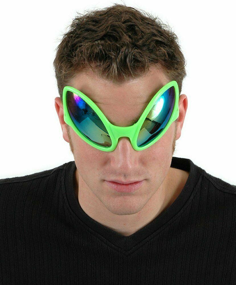 Close Encounter Green Alien Costume Glasses Sunglasses UFO ET Mirrored Bug Eyes - Fresh Stock Dated December 2025