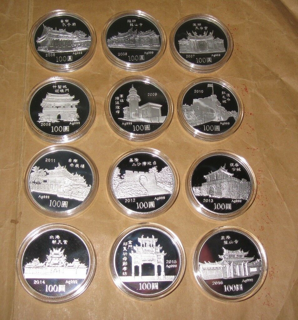 2005 ~ 2016 Taiwan $ 100D Yr.ROOSTER ~ MONKEY LUNAR Animals 12 Pcs  silver coins - Fresh Stock Dated February 2026