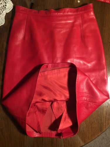 VTG Genuine Leather Skirt - Red, High Waist 27” - Fresh Stock Dated December 2025