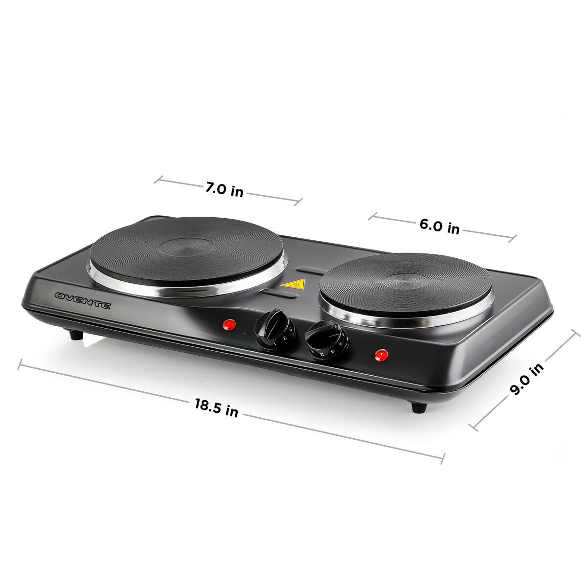 Ovente Electric Cast Iron Burner 7 Inch Double Hot Plate Compact Cooktop BGS102B - Fresh Stock Dated December 2025